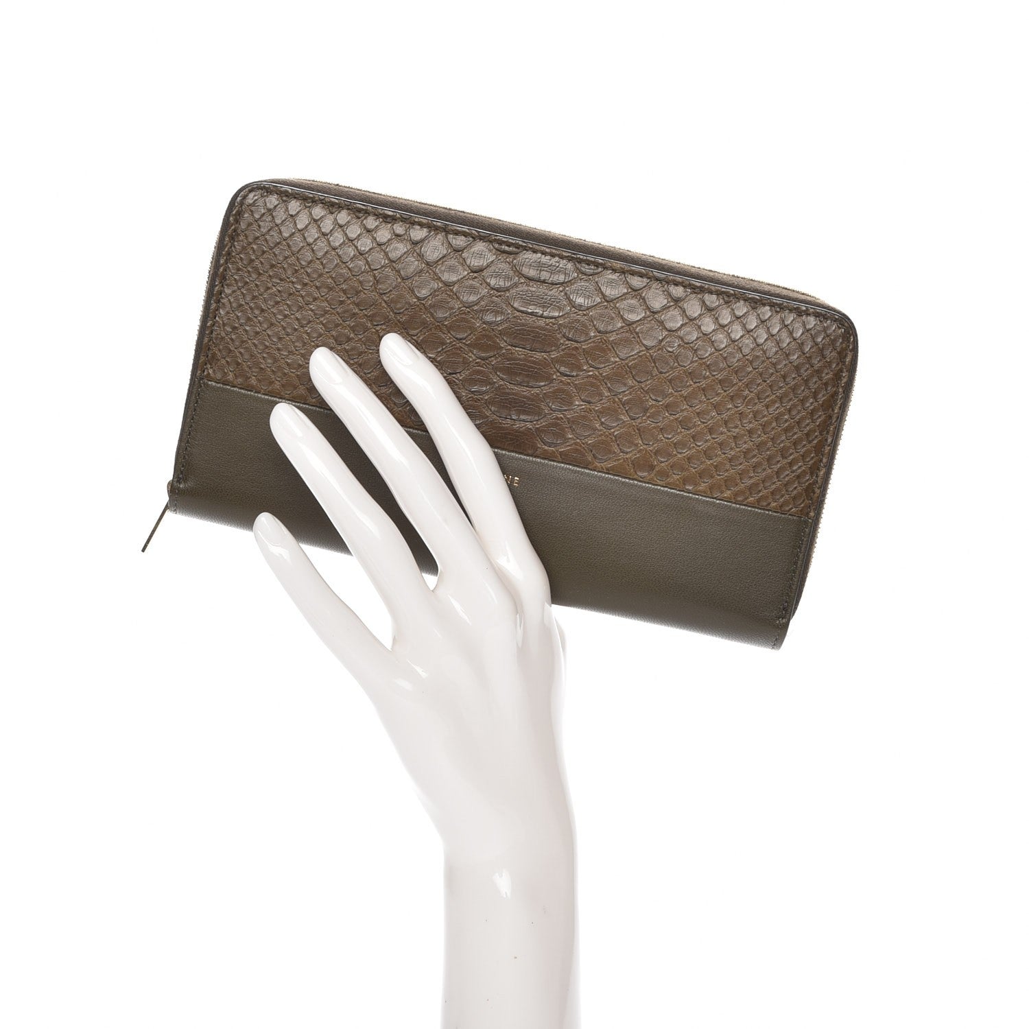 Celine Python Lambskin Large Zip Around Multifunction Wallet Khaki 2 of 7