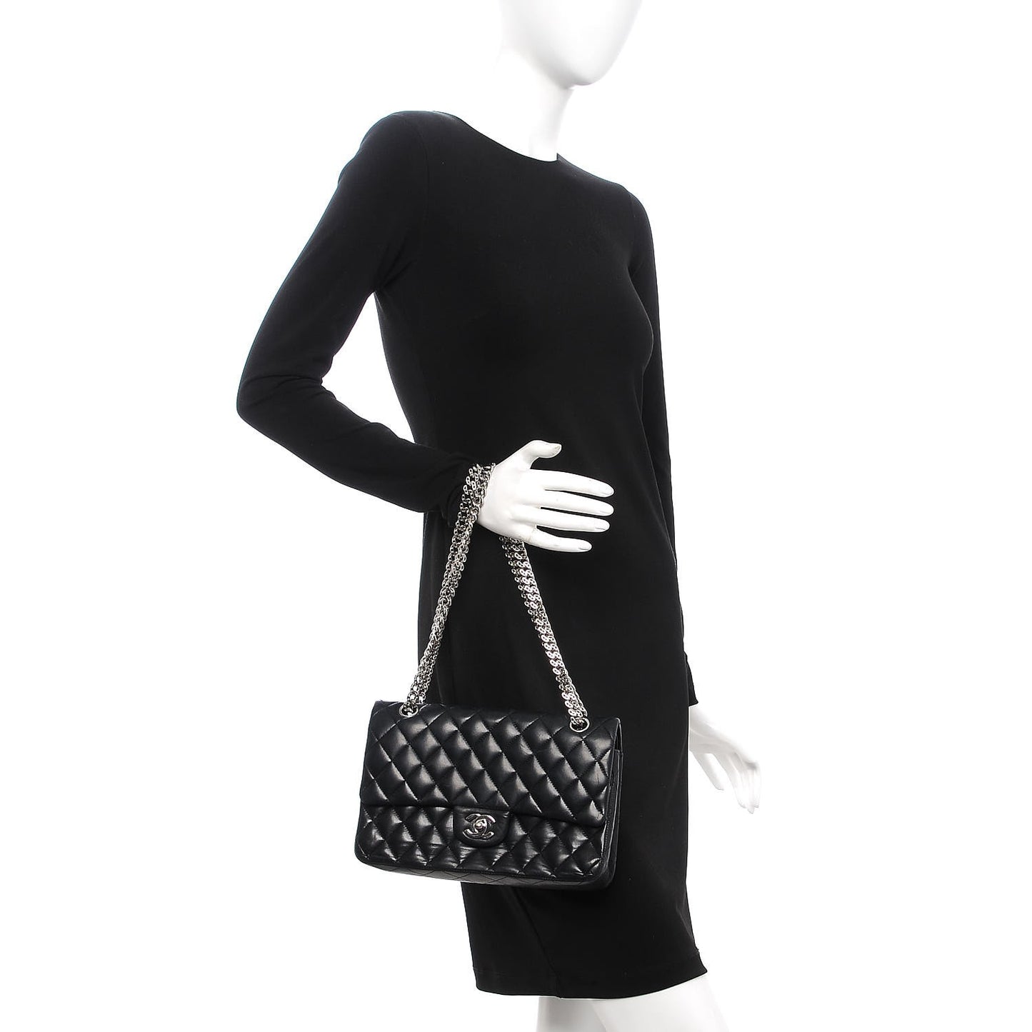 Lambskin Quilted Medium Double Flap Bijoux Chain Black
