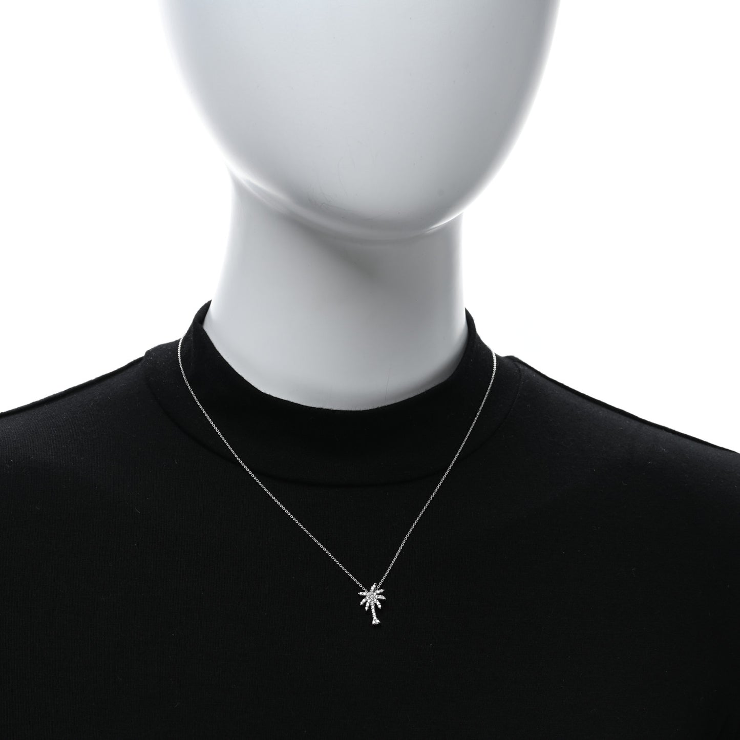 18K White Gold Diamond Tiny Treasures Palm Tree Pendant Necklace