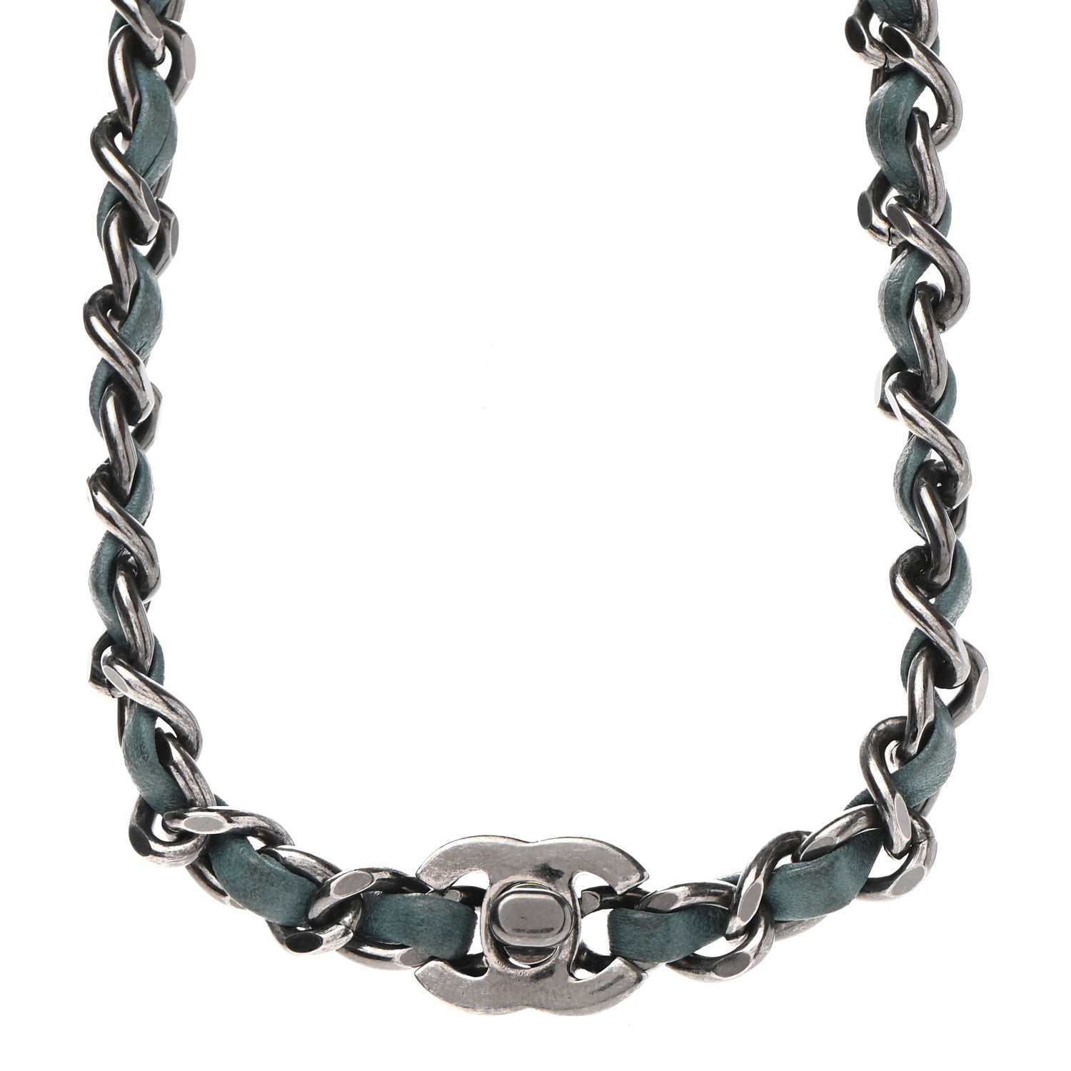 Chanel Metal Lambskin CC Chain Turn Lock Choker Necklace Turquoise 1 of 6