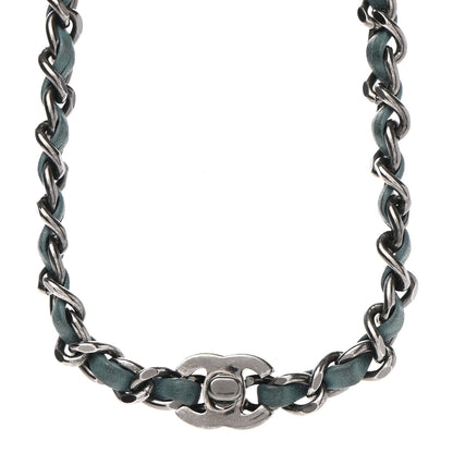 Chanel Metal Lambskin CC Chain Turn Lock Choker Necklace Turquoise 1 of 6