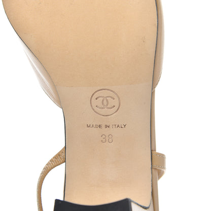 Chanel Goatskin Grosgrain Cap Toe CC Slingback Sandals 38 Beige Black 6 of 9