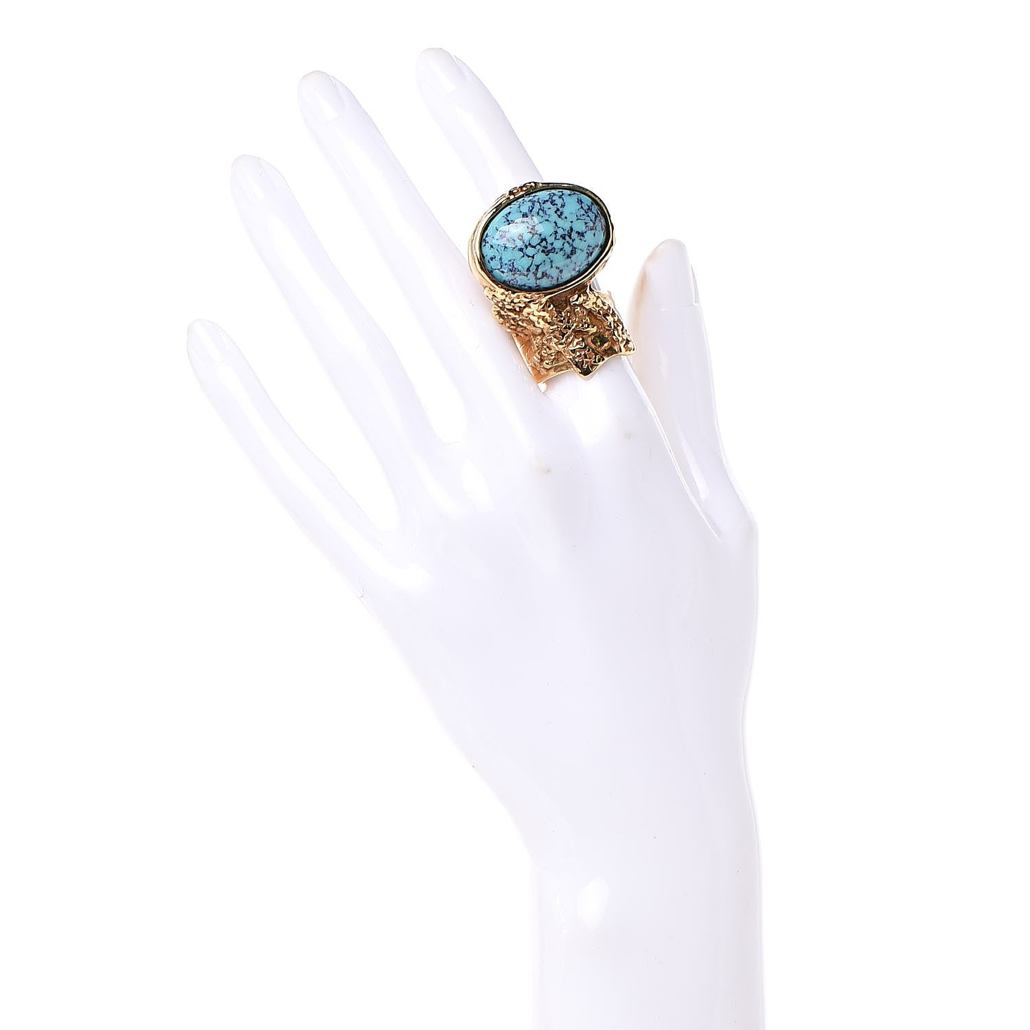 Saint Laurent Glass Cabochon Arty Ovale Ring 7 Gold Turquoise 2 of 5