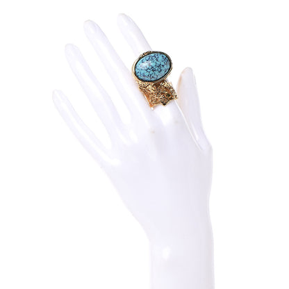 Saint Laurent Glass Cabochon Arty Ovale Ring 7 Gold Turquoise 2 of 5