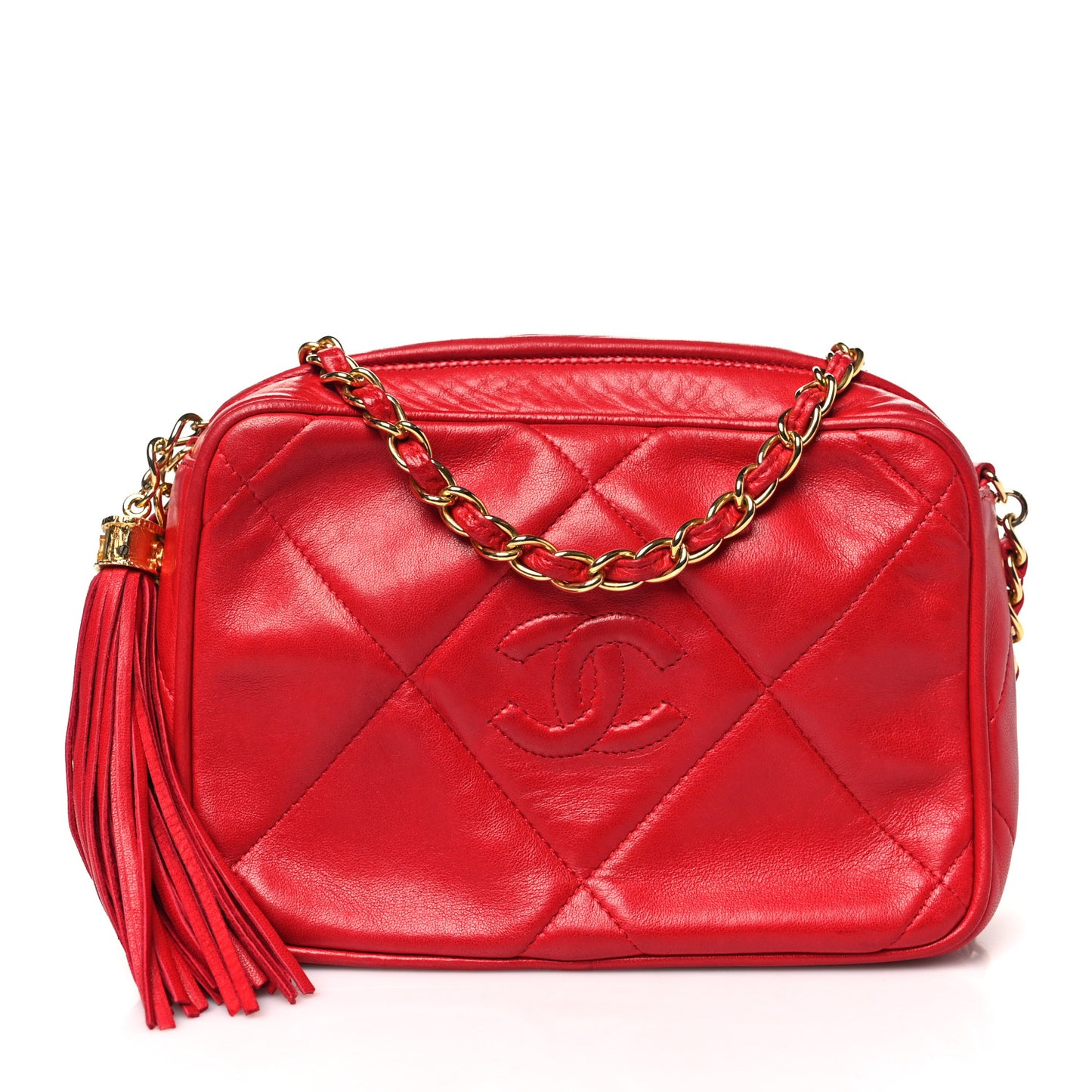 Lambskin Quilted Tassel Camera Case Red