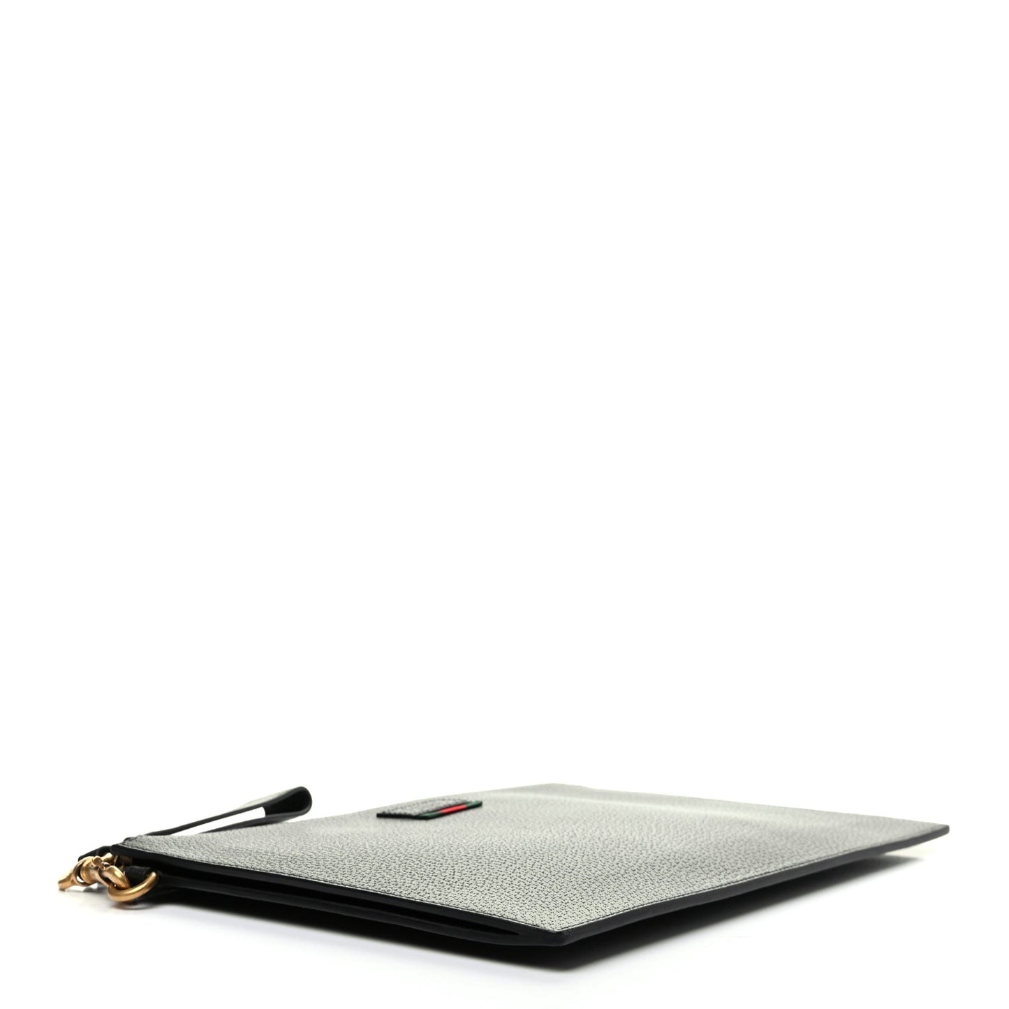 Dollar Calfskin Boar Effect Web Zip Wristlet Pouch Black