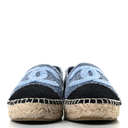 Chanel Cotton Tweed CC Espadrilles 36 Blue Ecru Black 2 of 7