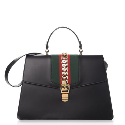 Gucci Calfskin Maxi Sylvie Top Handle Bag Black 1 of 12