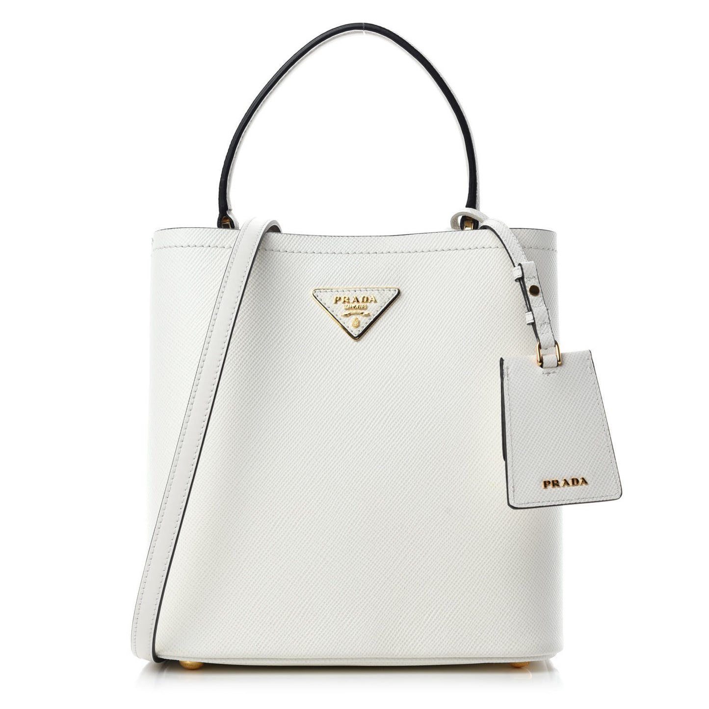 Saffiano Cuir Medium Panier Bucket Bag Bianco Black