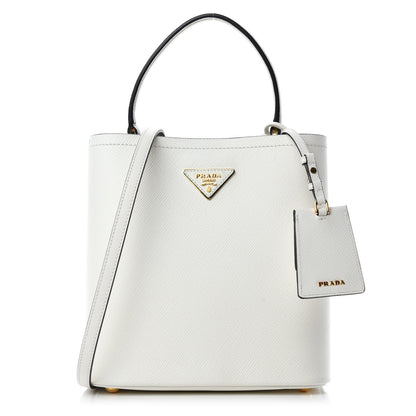 Prada Saffiano Cuir Medium Panier Bucket Bag Bianco Black 1 of 9