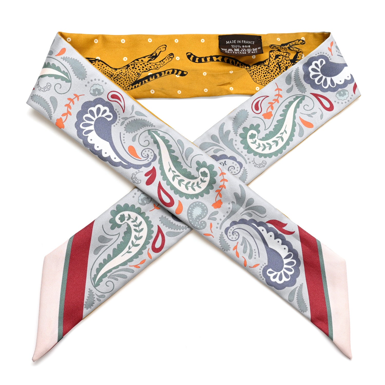 Hermes Silk Guepards Bandana Twilly Gris Perle Rouge H 1 of 5