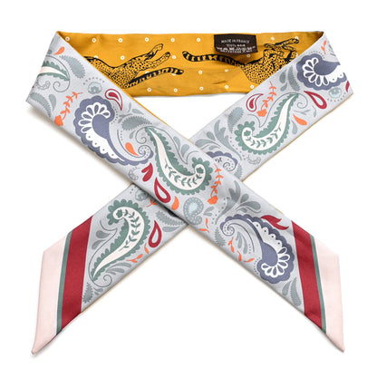 Hermes Silk Guepards Bandana Twilly Gris Perle Rouge H 1 of 5