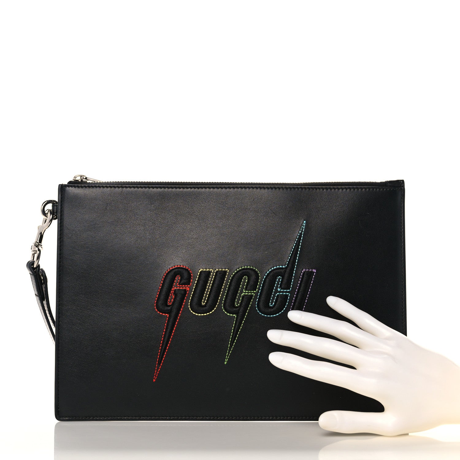 Gucci Calfskin Blade Embroidered Zip Pouch Black 2 of 13