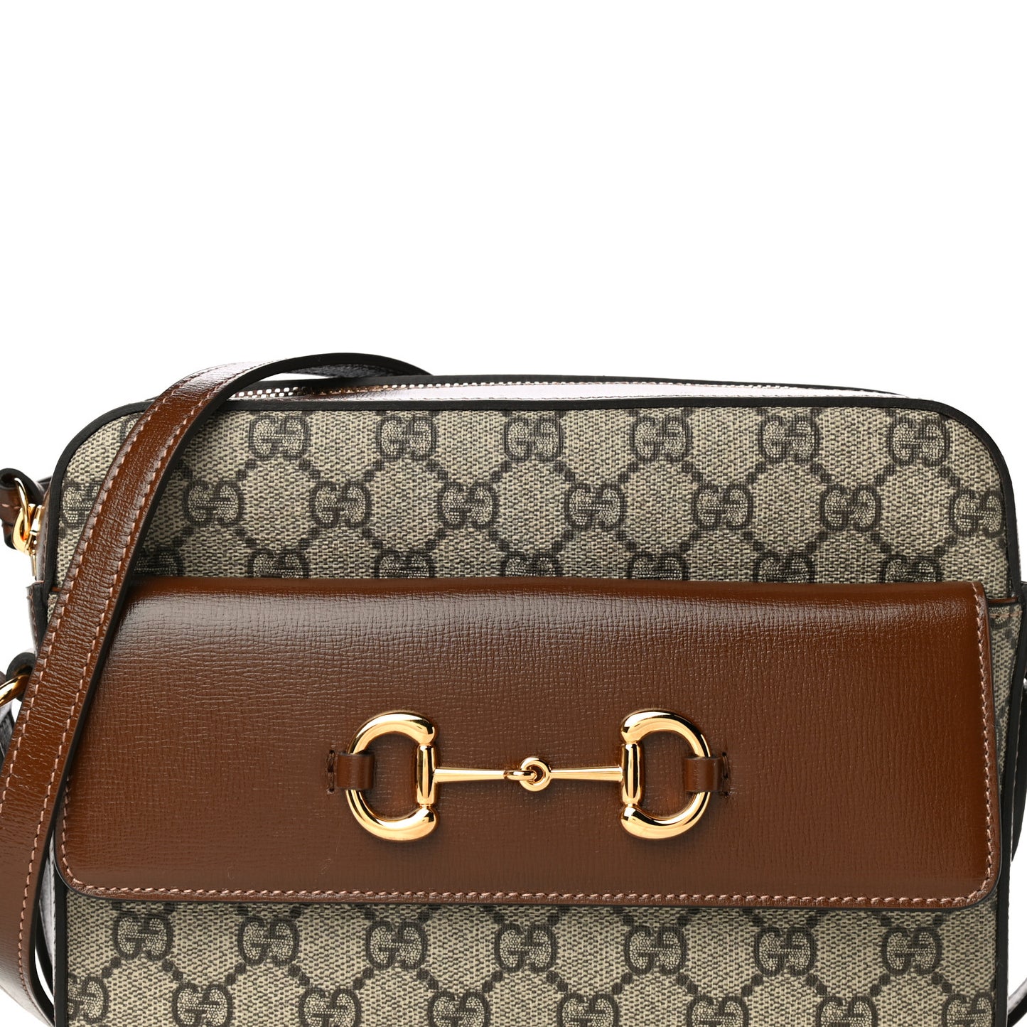 GG Supreme Monogram Small Horsebit 1955 Shoulder Bag Beige Brown Sugar
