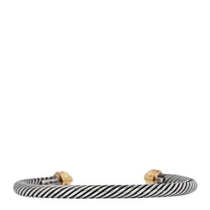 David Yurman Sterling Silver 18K Yellow Gold Diamond 5mm Dome Cable Classics Bracelet 2 of 3