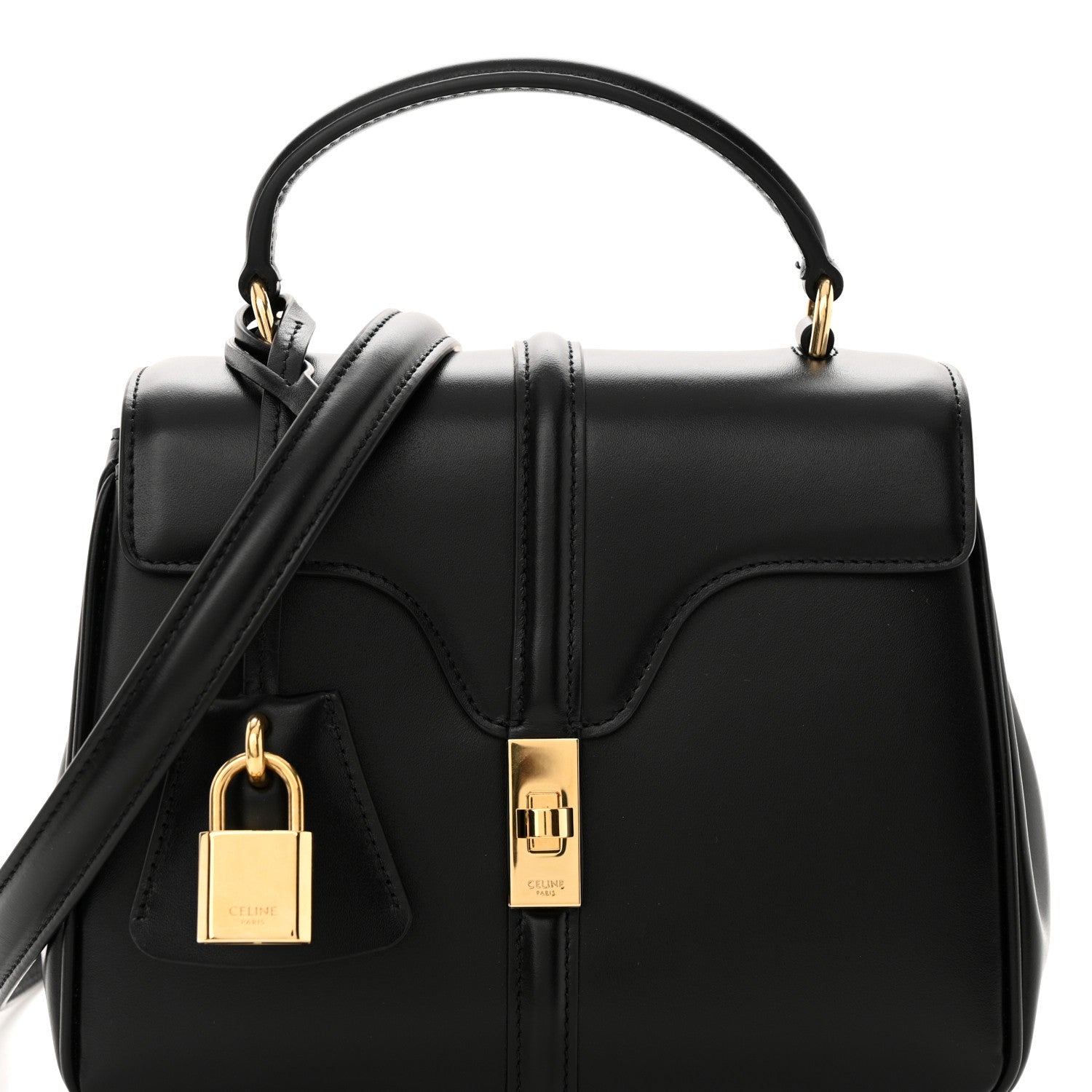 Celine Satinated Calfskin Mini 16 Top Handle Bag Black 8 of 12