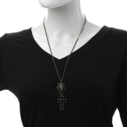 Gucci Enamel Brass Lion Head Crucifix Necklace Black 2 of 8