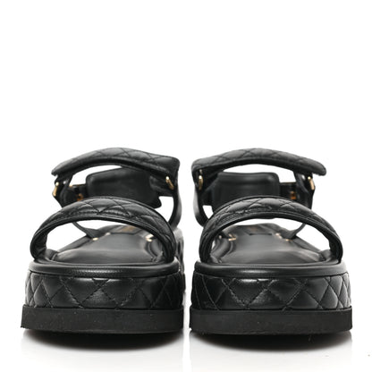 Chanel Lambskin Quilted Platform Sandals 38 Black 2 of 9