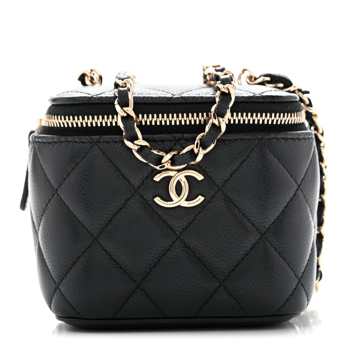 Caviar Quilted Tiny CC Mini Vanity Case With Chain Black