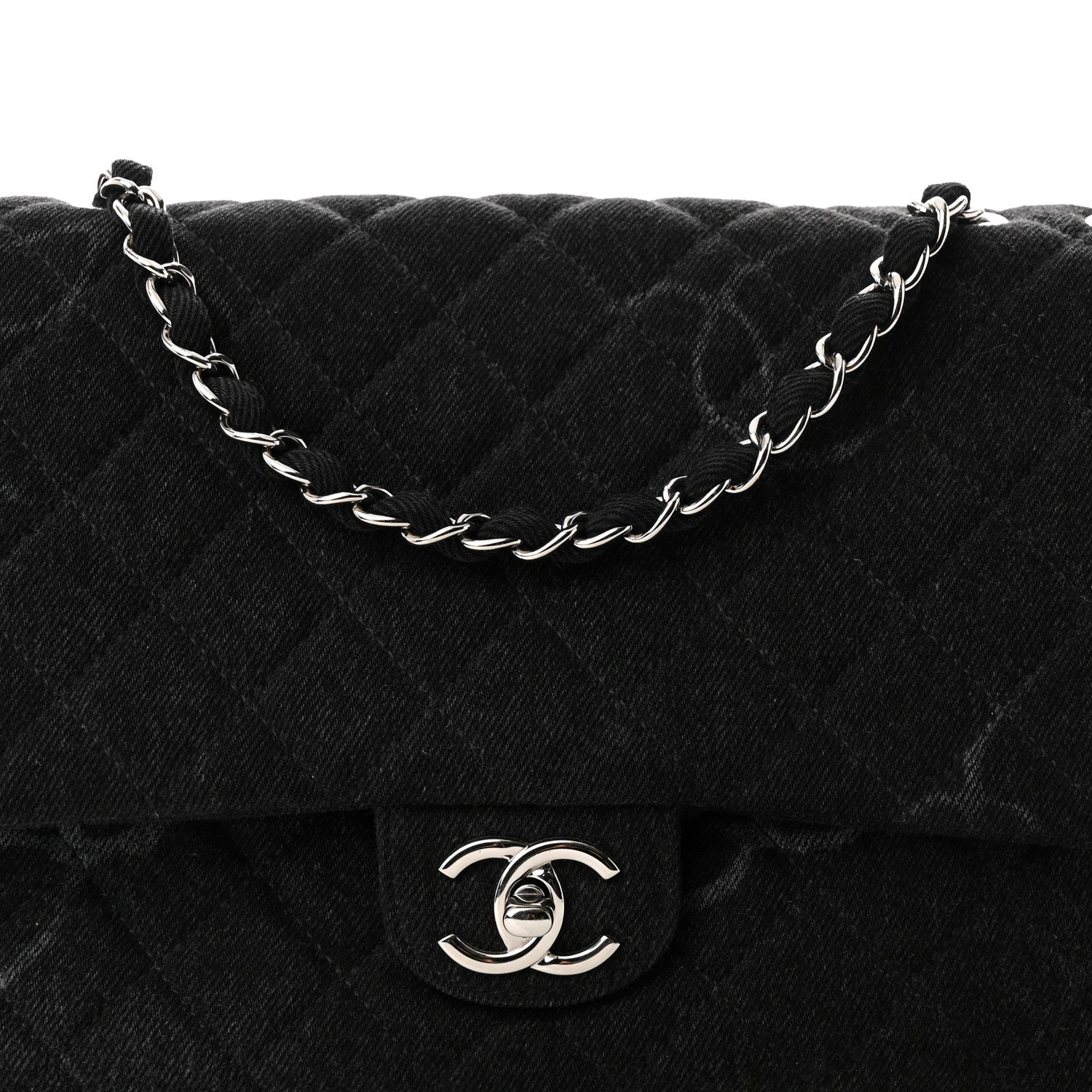 Chanel Denim Quilted CC Print Jumbo Single Flap Black 8 of 10