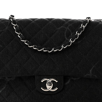 Chanel Denim Quilted CC Print Jumbo Single Flap Black 8 of 10