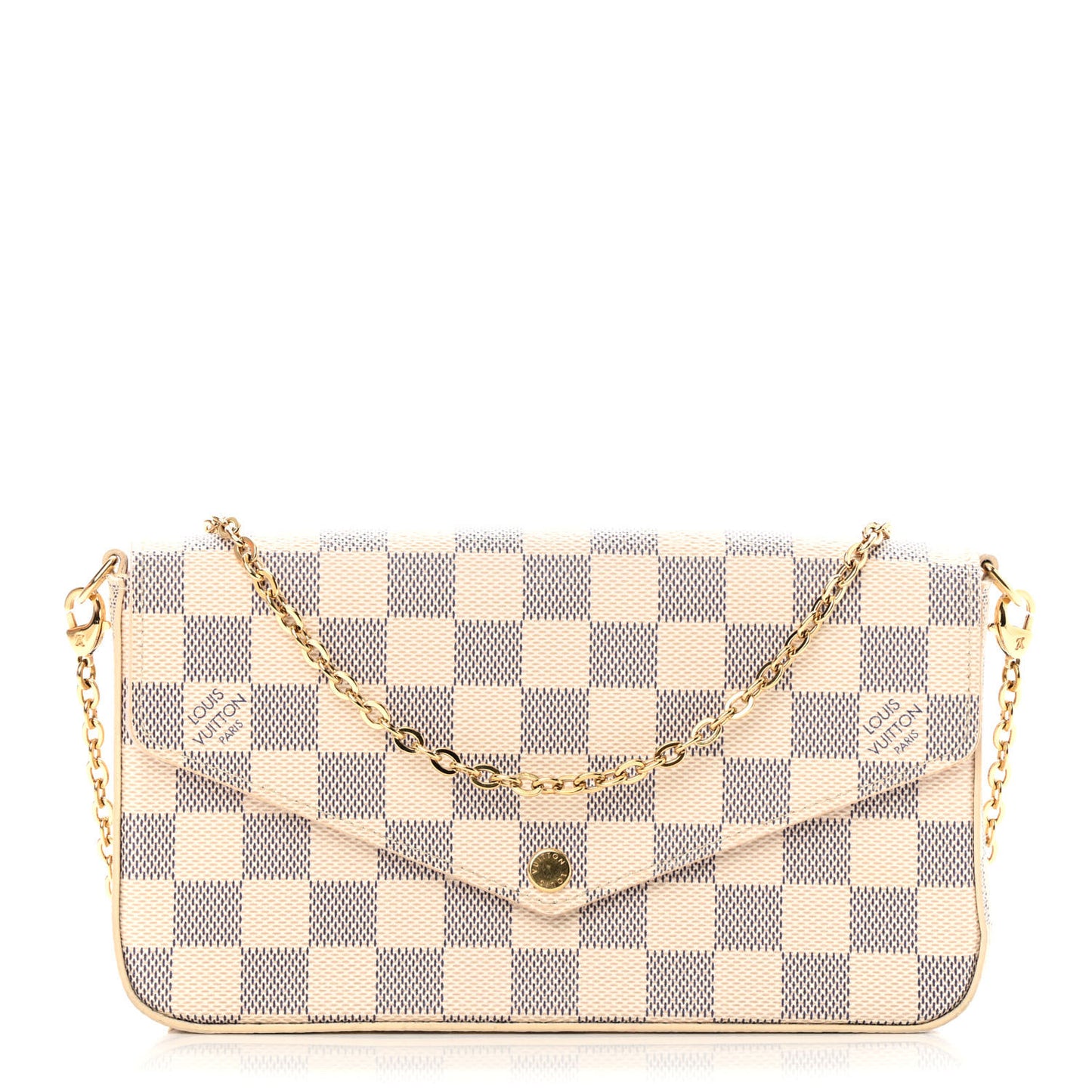 Damier Azur Pochette Felicie Chain Wallet Rose Ballerine