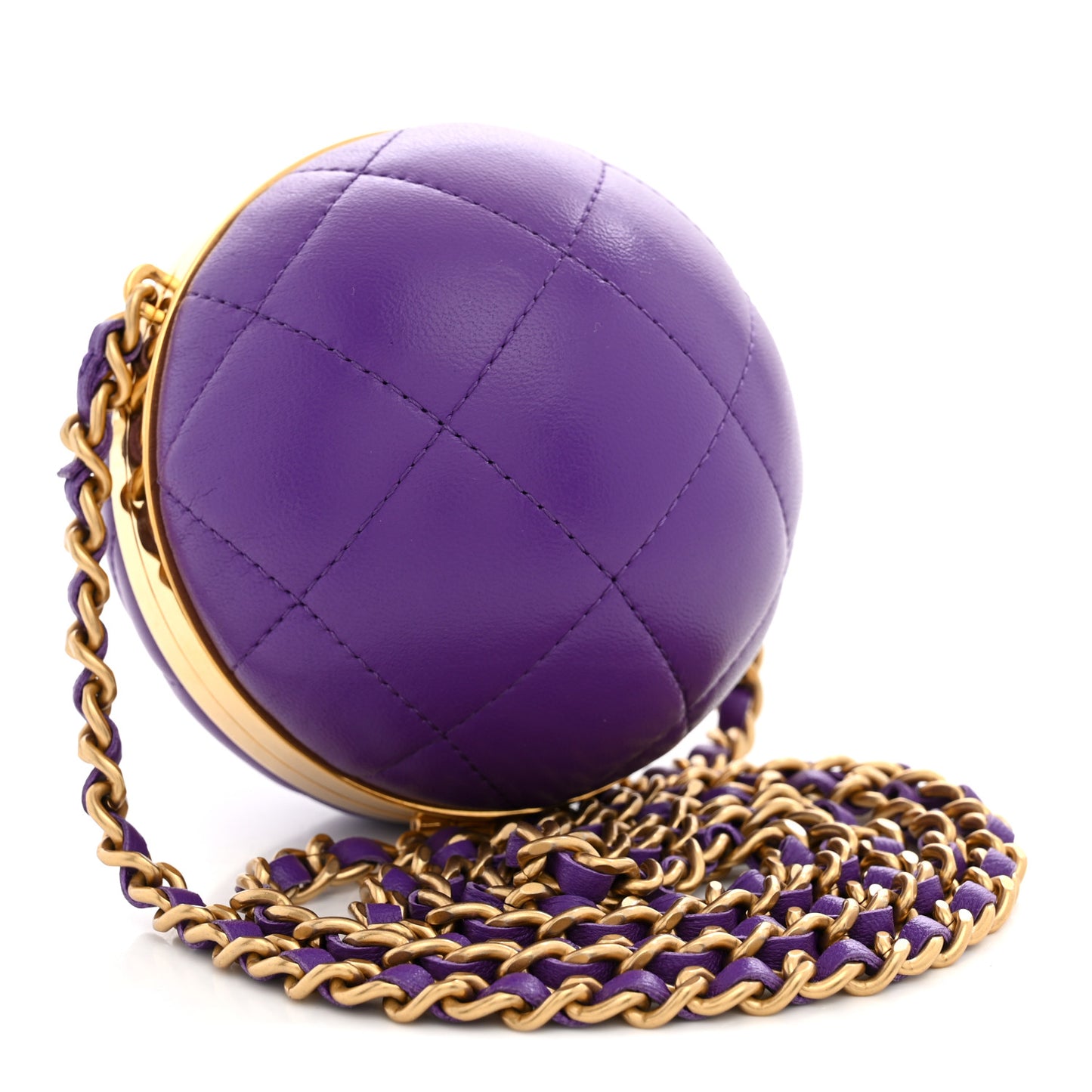 Lambskin CC Minaudiere Sphere Chain Clutch Purple