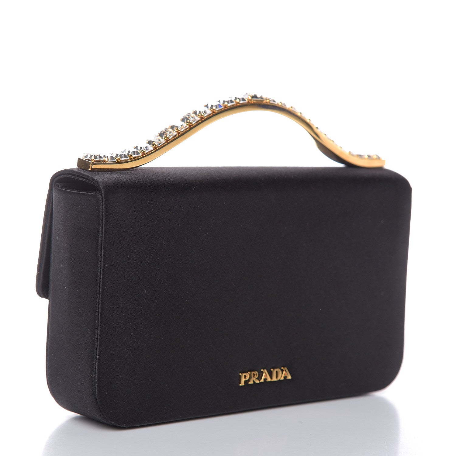 Prada Satin Strass Top Handle Clutch Black 3 of 10