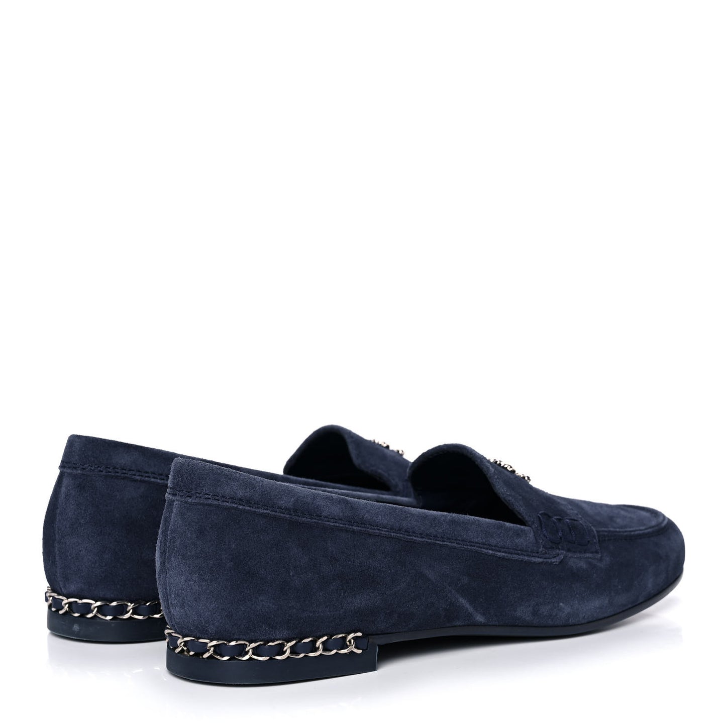 Suede Calfskkin CC Chain Mocassin Loafers 39 Dark Blue