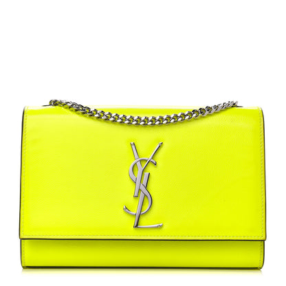 Saint Laurent Patent Grain de Poudre Small Monogram Kate Satchel Neon Yellow 1 of 8