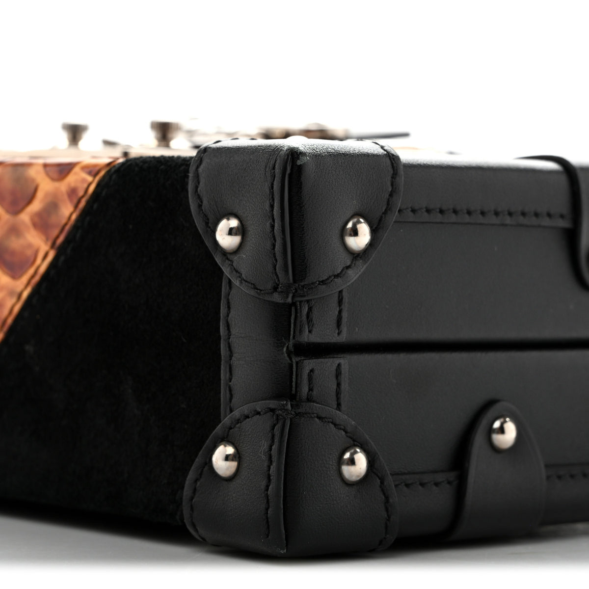 Calfskin Suede Snkeskin Petite Malle Black