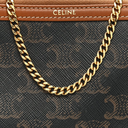 Celine Triomphe Canvas Calfskin Mini Clutch on Chain Tan 7 of 9