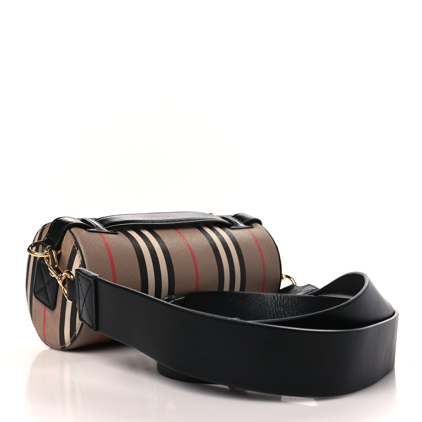 E-Canvas Calfskin Stripe Icon Barrel Bag Archive Beige