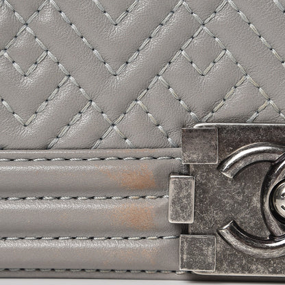 Chanel Lambskin Chevron Quilted Medium Boy Flap Grey 15 of 17
