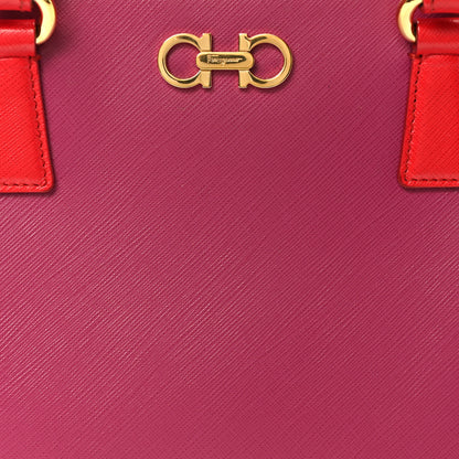 Salvatore Ferragamo Printed Calfskin Gancini Tote Red Purple 8 of 10