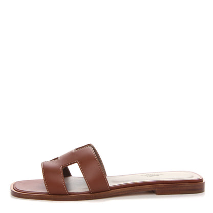 Hermes Box Calfskin Oran Sandals 38 Gold 1 of 11