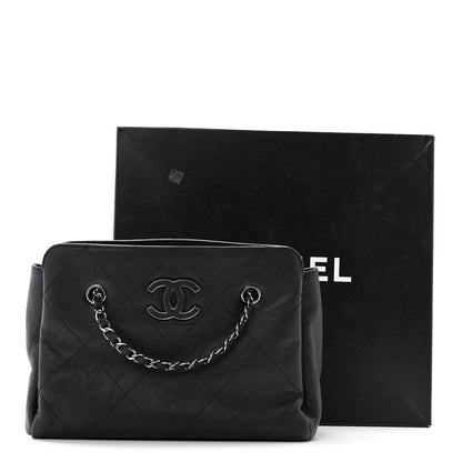 Chanel Washed Calfskin Diamond Stitch Hamptons Shopping Tote Black 14 of 14