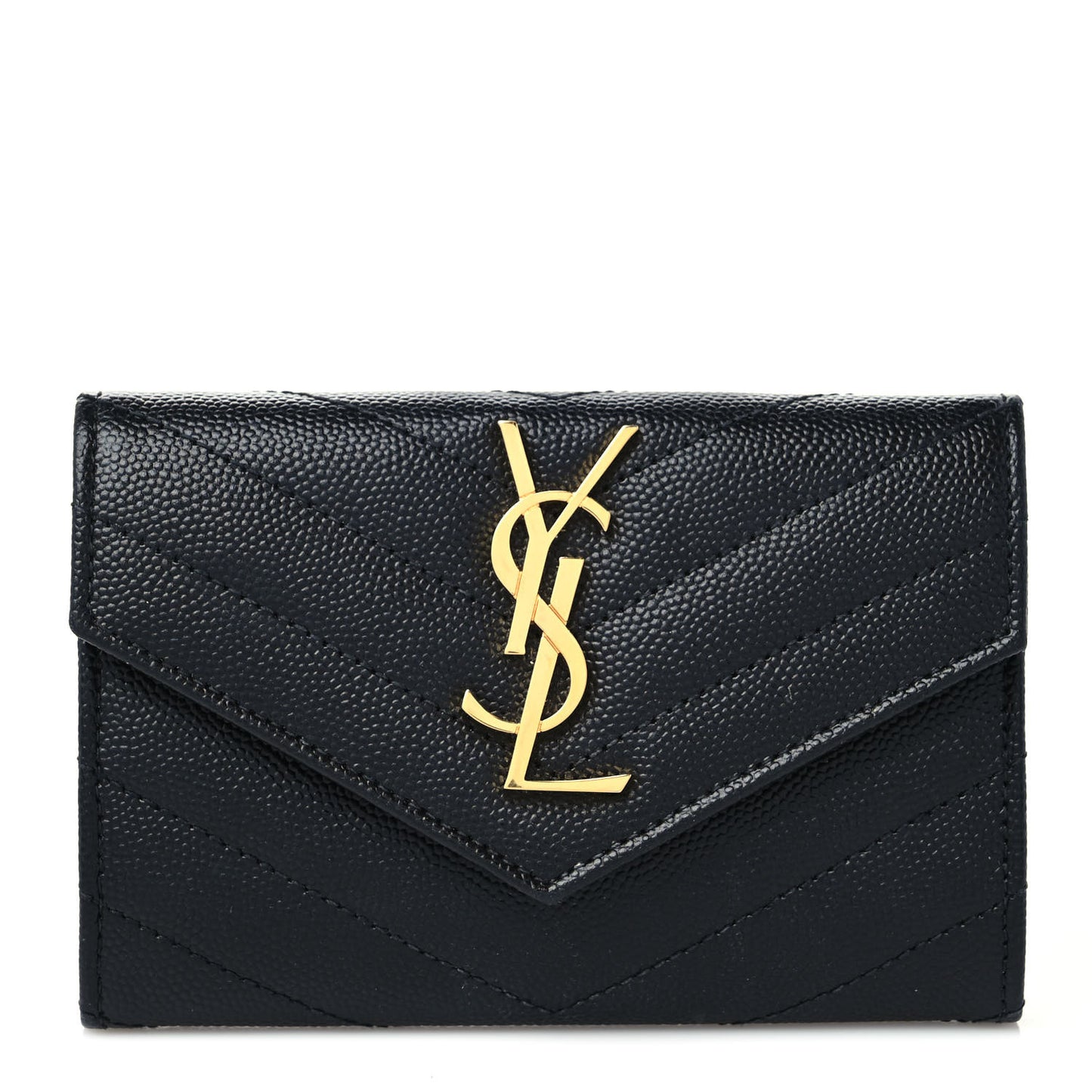 Grain De Poudre Matelasse Chevron Small Monogram Envelope Wallet Black