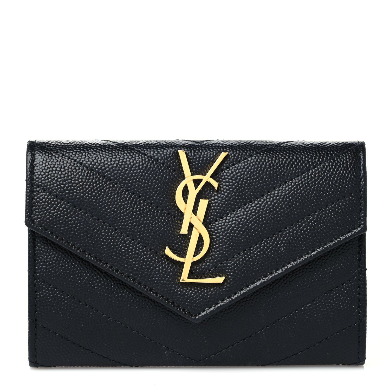 Saint Laurent Grain De Poudre Matelasse Chevron Small Monogram Envelope Wallet Black 1 of 6
