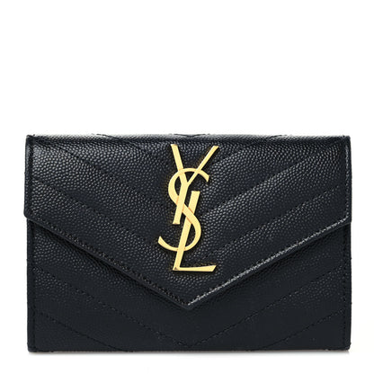Saint Laurent Grain De Poudre Matelasse Chevron Small Monogram Envelope Wallet Black 1 of 6