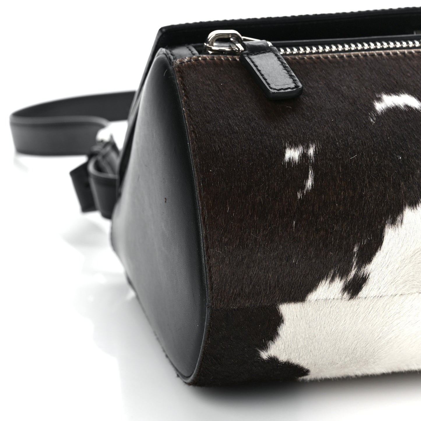 Cow Hair Medium Pandora Box Crossbody Bag Brown White