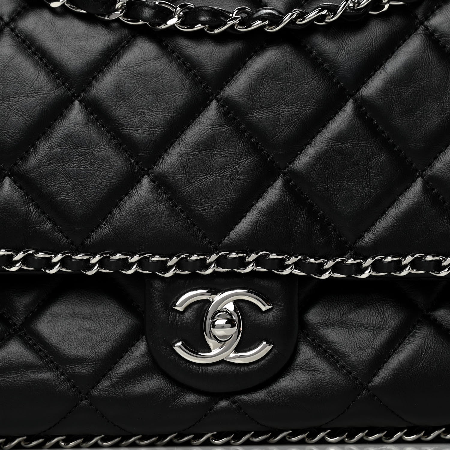 Chanel Crumpled Calfskin Quilted Large Chain All Over Flap Bag Black 7 of 11