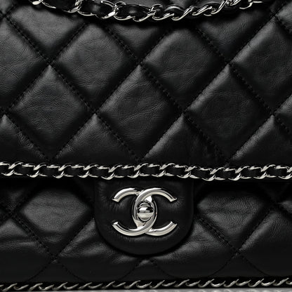 Chanel Crumpled Calfskin Quilted Large Chain All Over Flap Bag Black 7 of 11