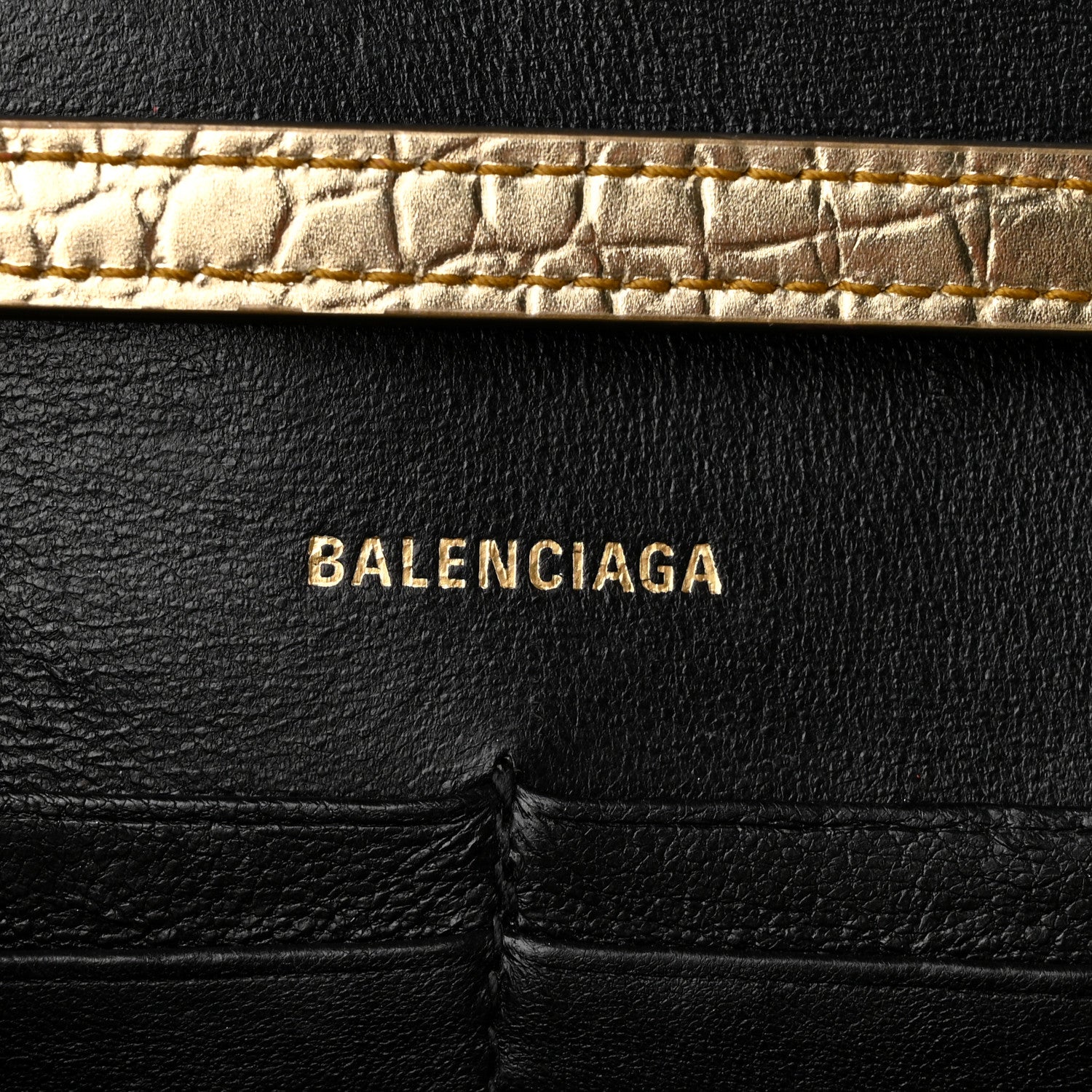 Balenciaga Metallic Calfskin Crocodile Embossed Hourglass Chain Bag Gold 6 of 10