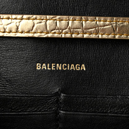 Balenciaga Metallic Calfskin Crocodile Embossed Hourglass Chain Bag Gold 6 of 10