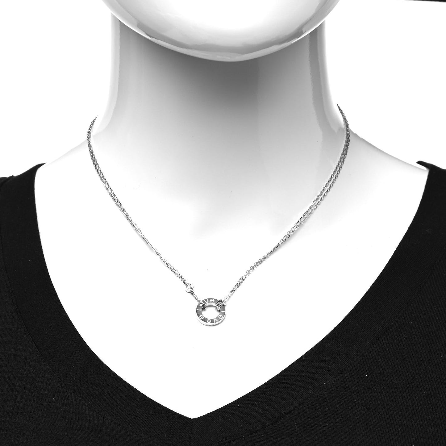 18K White Gold 2 Diamond LOVE Necklace