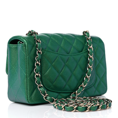 Chanel Iridescent Calfskin Quilted Mini Rectangular Flap Green 3 of 10