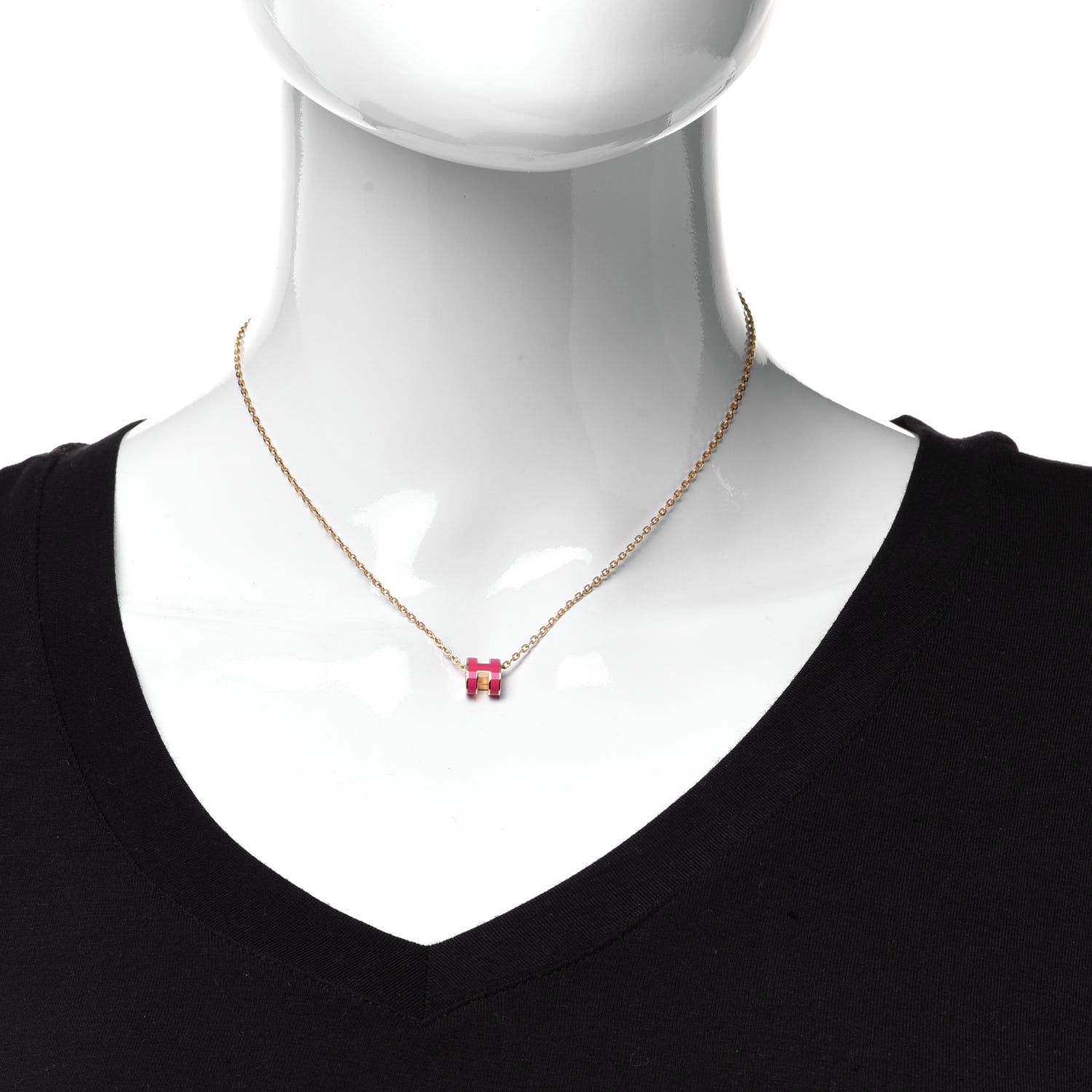 Hermes Lacquered Rose Gold Mini Pop H Pendant Necklace Rose Extreme 2 of 8