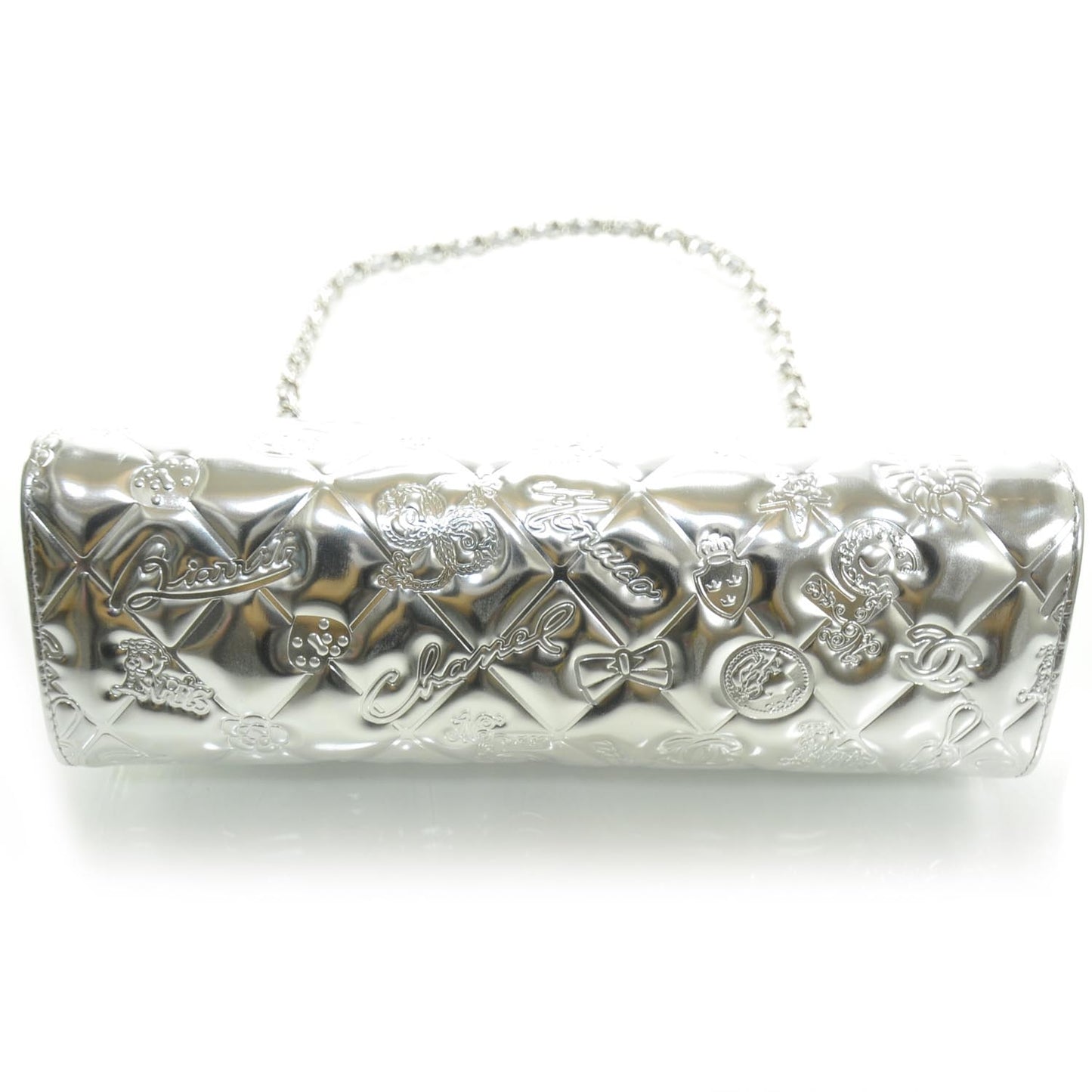 Metallic Patent Calfskin Lucky Symbols Pochette Silver