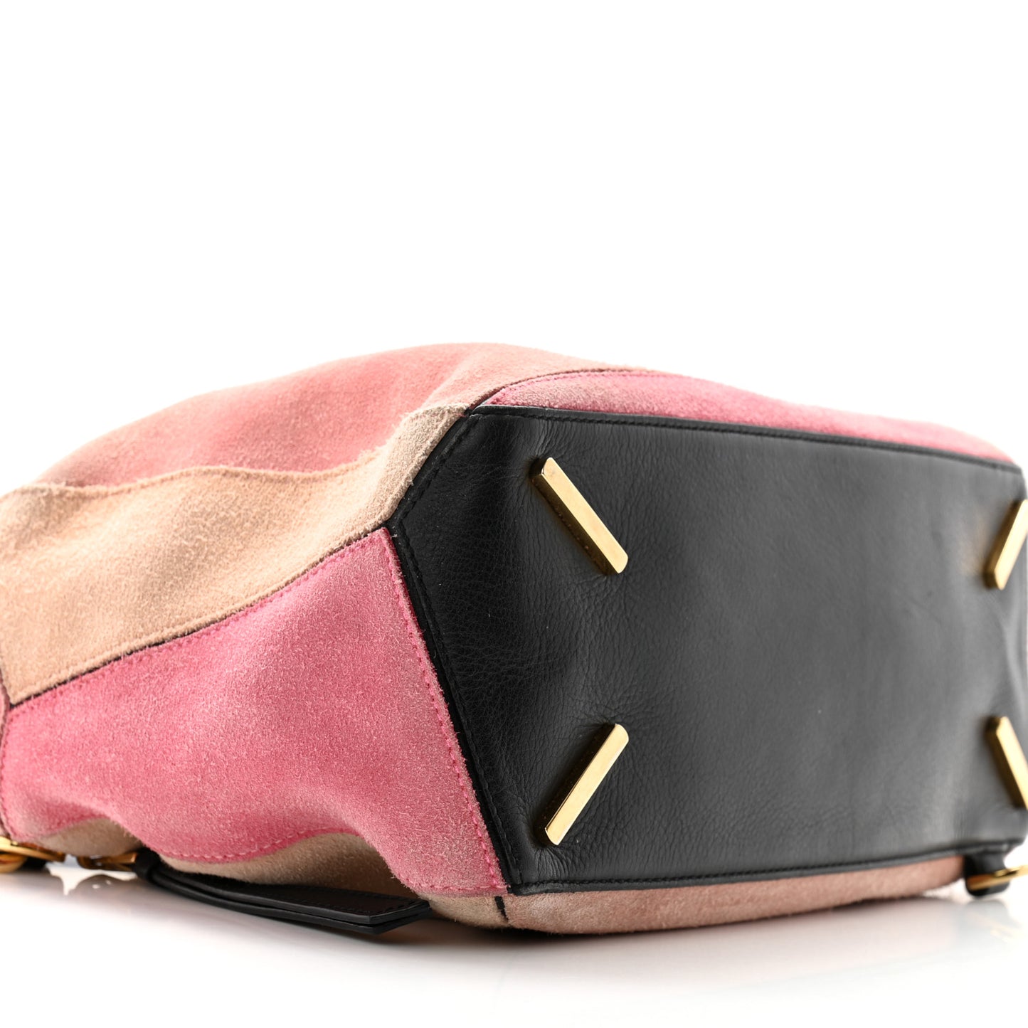 Calfskin Suede Medium Puzzle Bag Pink Black Multicolor
